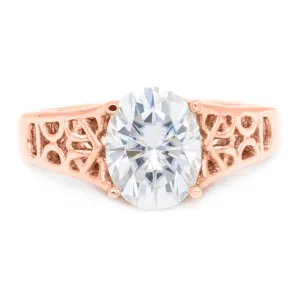 9x7mm Oval Center 14K Rose Gold Cathedral Design Basket Ring