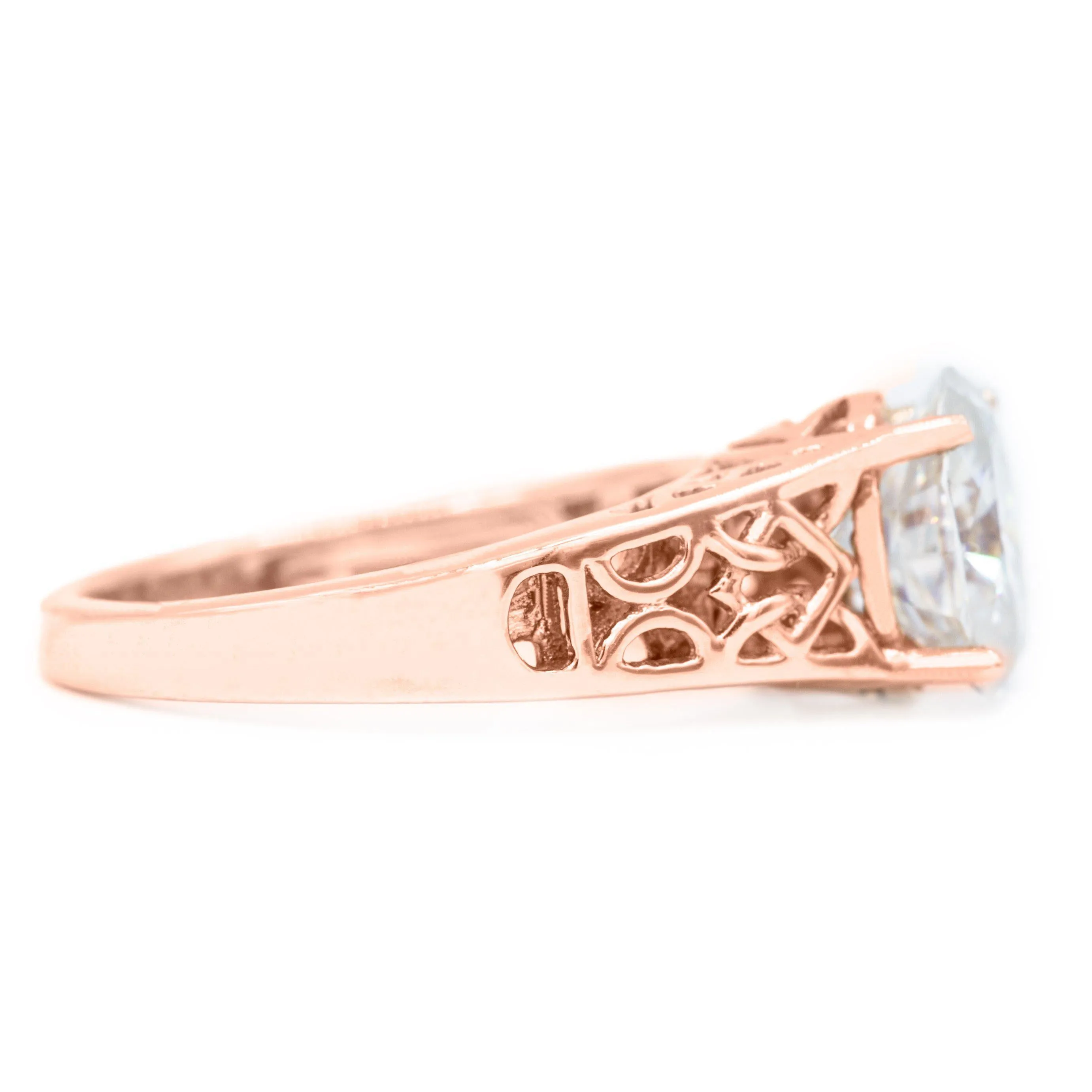 9x7mm Oval Center 14K Rose Gold Cathedral Design Basket Ring