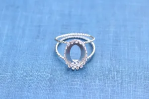 9x7mm Oval Crown Bezel Silver Double Rope Band Ring blank