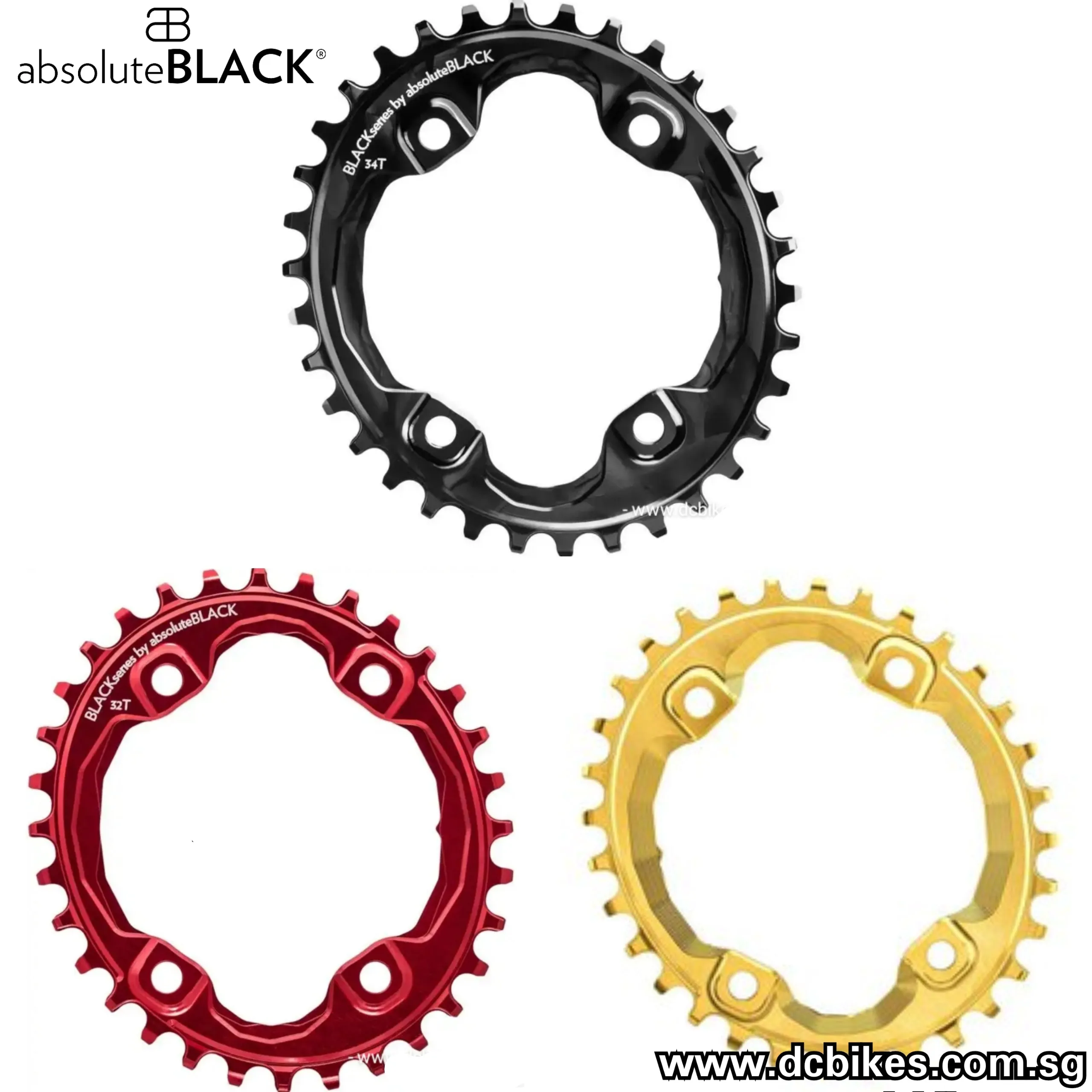 Absoluteblack 32T | 34T | 36T Narrow Wide 96Bcd Oval Gold/Red/Black Chain Ring