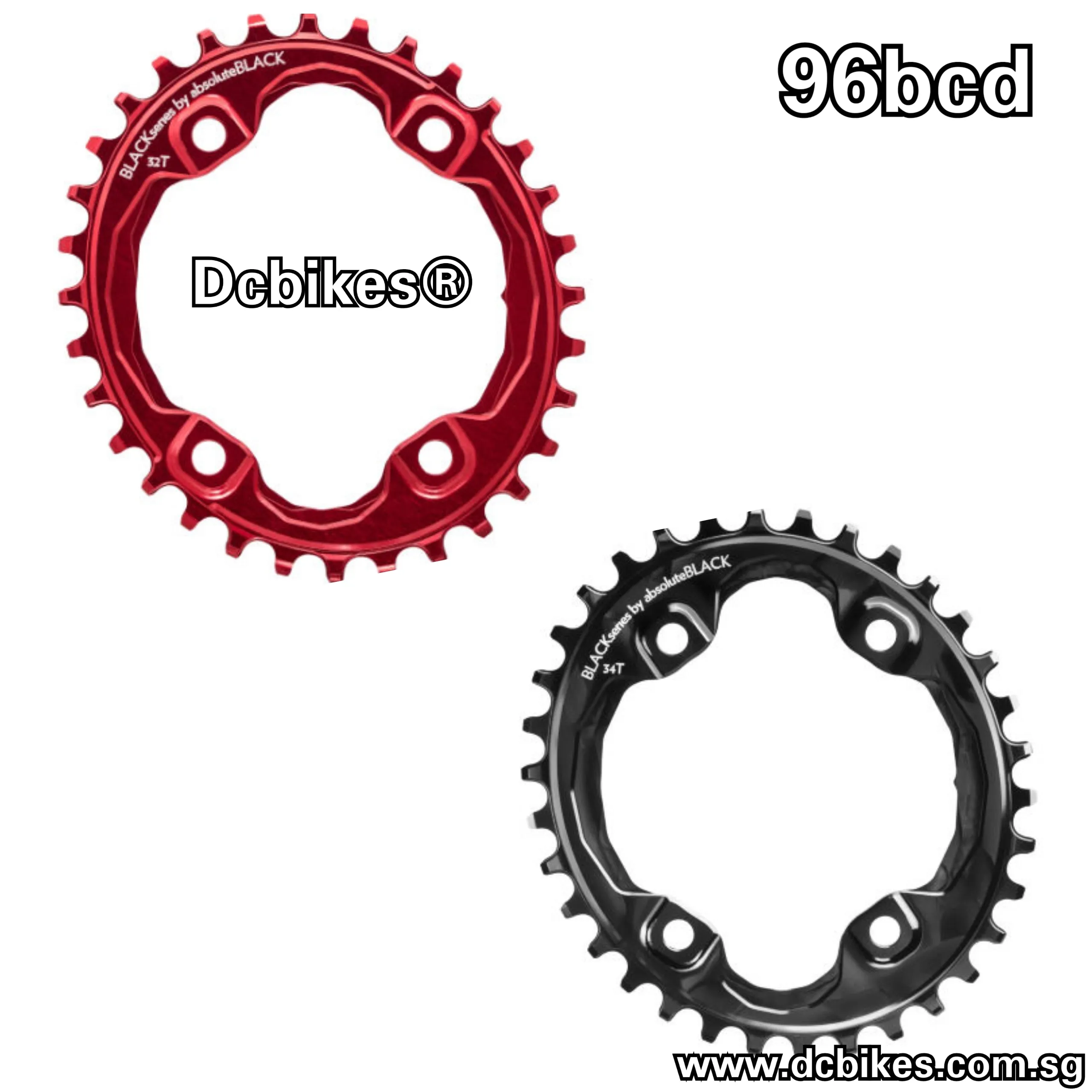 Absoluteblack 32T | 34T | 36T Narrow Wide 96Bcd Oval Gold/Red/Black Chain Ring