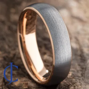 AEGIS ROSE - Rose Gold and Silver Brushed Tungsten Ring - 6mm