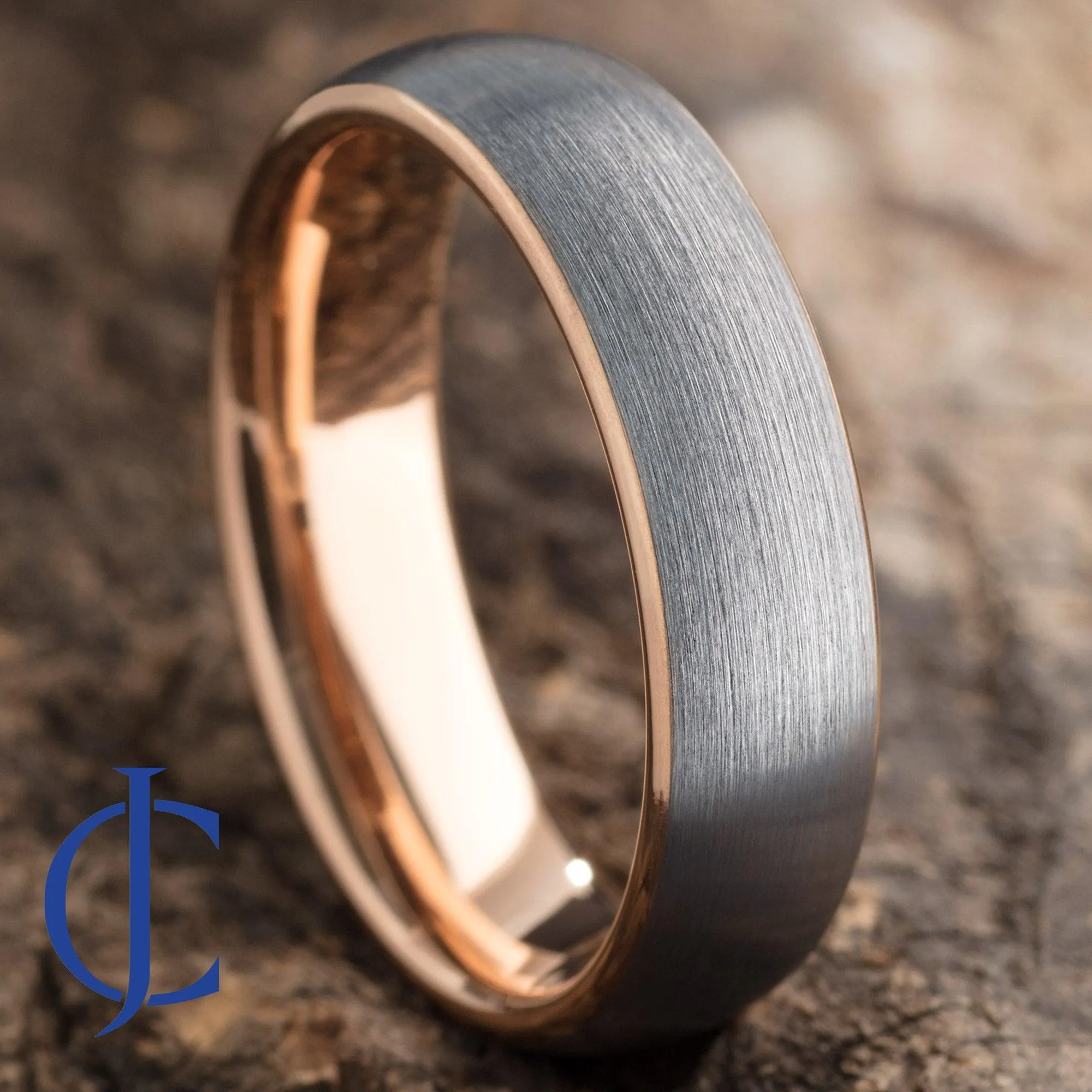 AEGIS ROSE - Rose Gold and Silver Brushed Tungsten Ring - 6mm