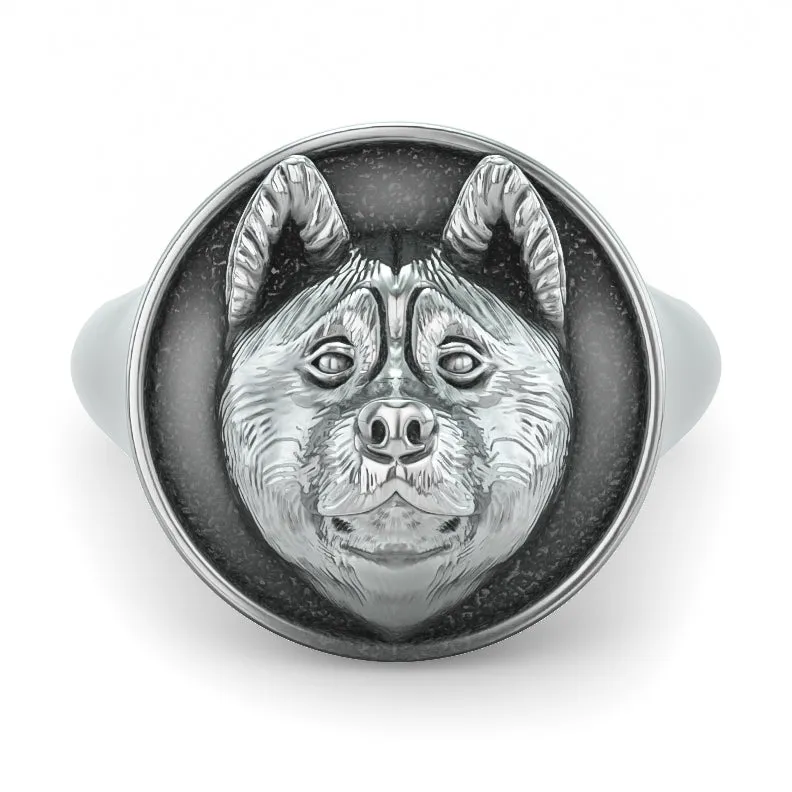 Akita Classic Round Signet Ring