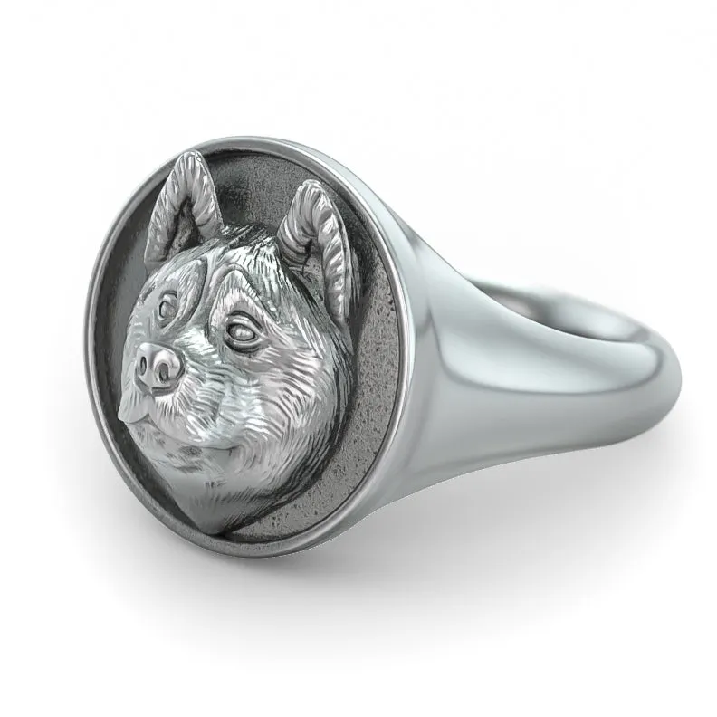 Akita Classic Round Signet Ring