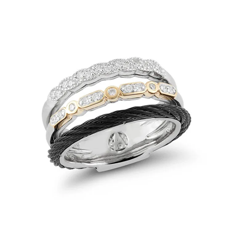 ALOR Noir 18K White & Yellow Gold Black Cable Diamond Ring 02-53-0074-11