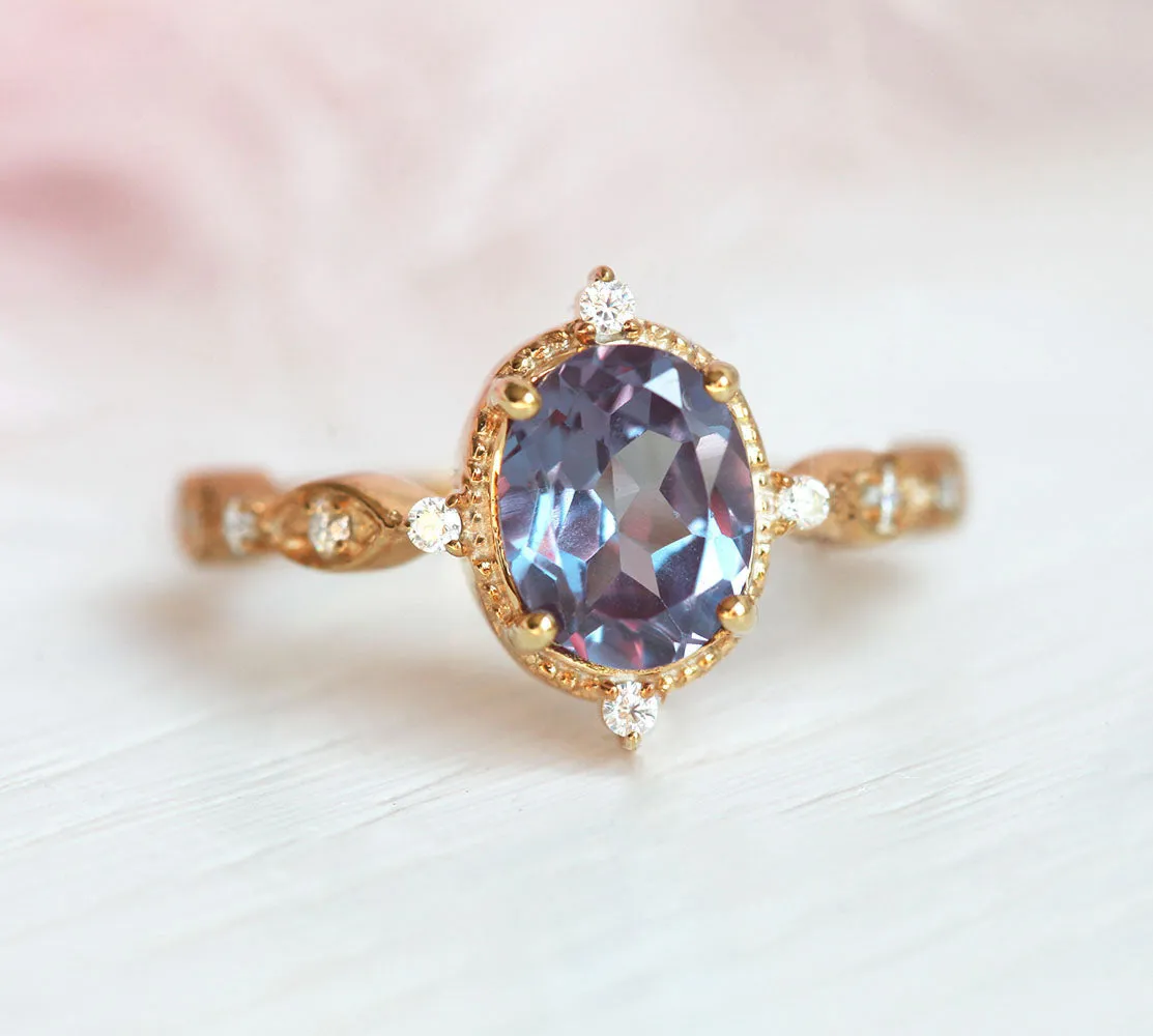 Amelia Oval Vintage Inspired Lab Alexandrite Ring