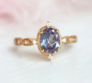 Amelia Oval Vintage Inspired Lab Alexandrite Ring