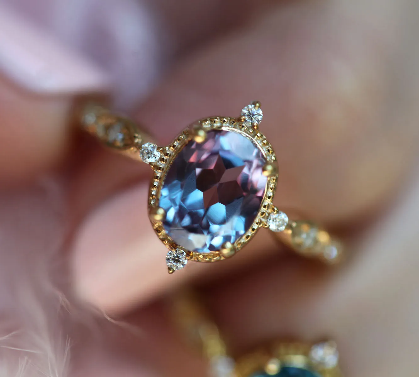 Amelia Oval Vintage Inspired Lab Alexandrite Ring