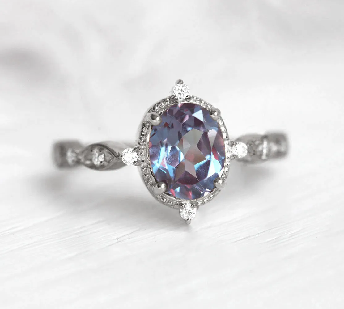 Amelia Oval Vintage Inspired Lab Alexandrite Ring