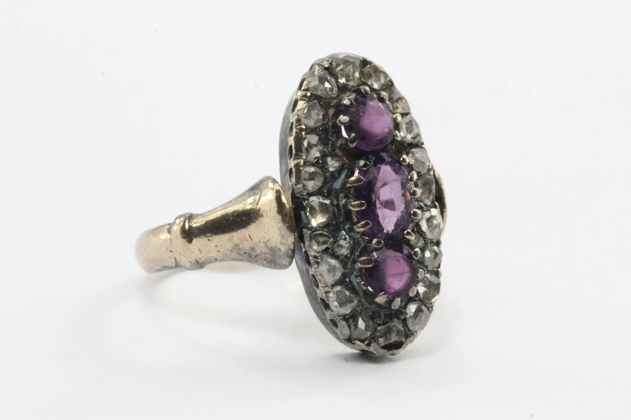 Antique 10K Gold Georgian Rose Cut Diamond Purple Paste Ring