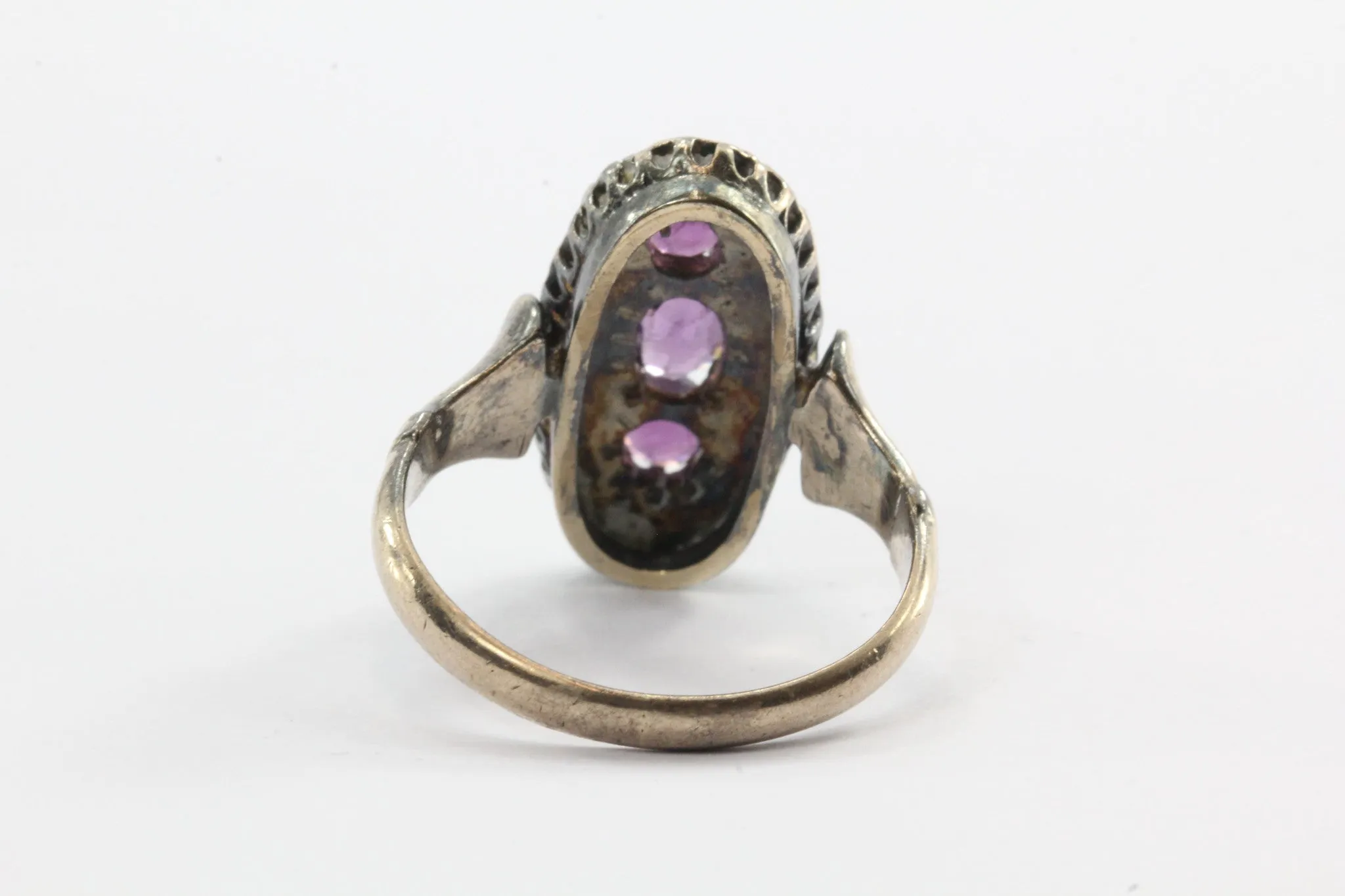 Antique 10K Gold Georgian Rose Cut Diamond Purple Paste Ring