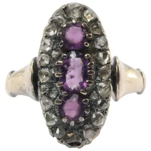 Antique 10K Gold Georgian Rose Cut Diamond Purple Paste Ring