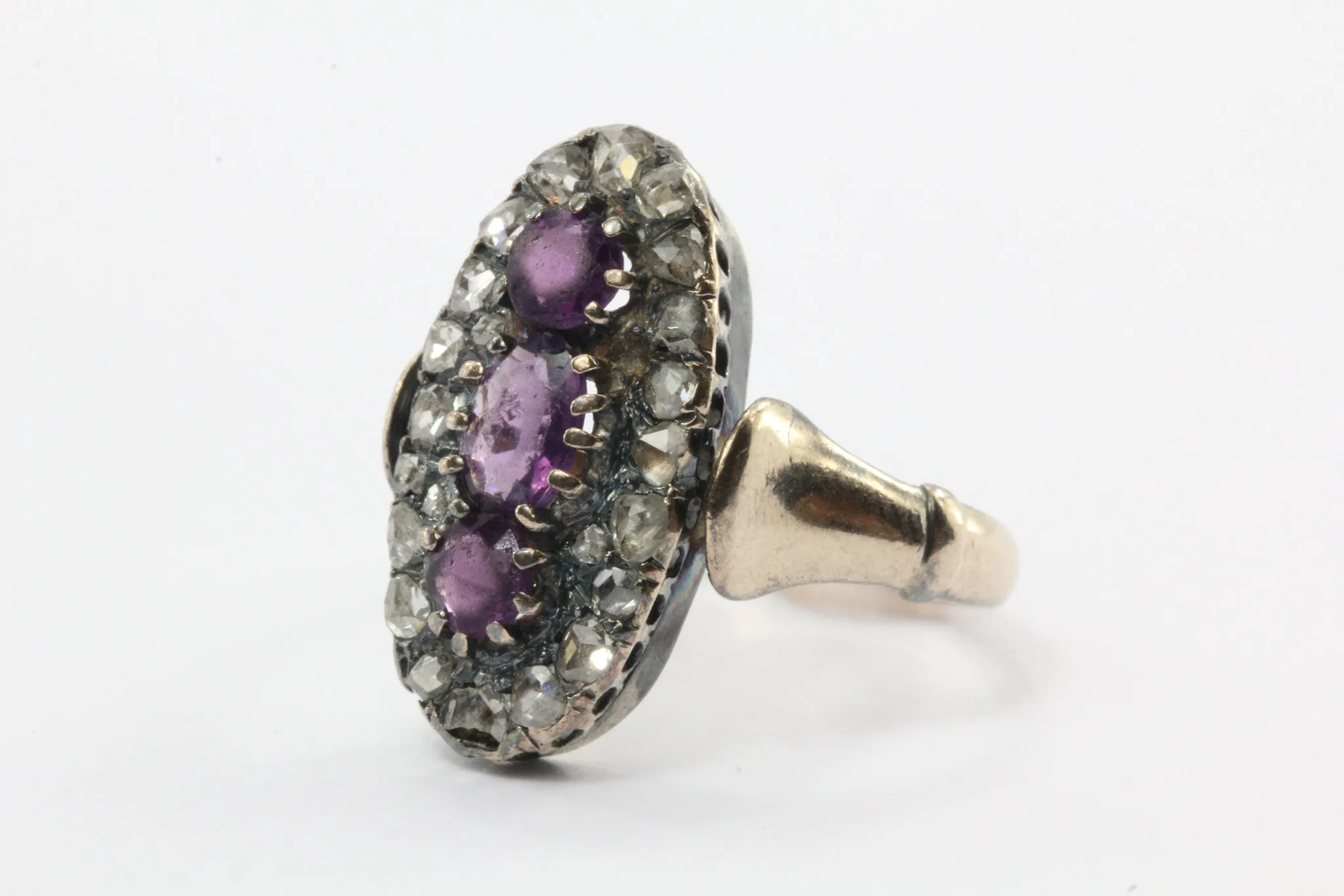 Antique 10K Gold Georgian Rose Cut Diamond Purple Paste Ring