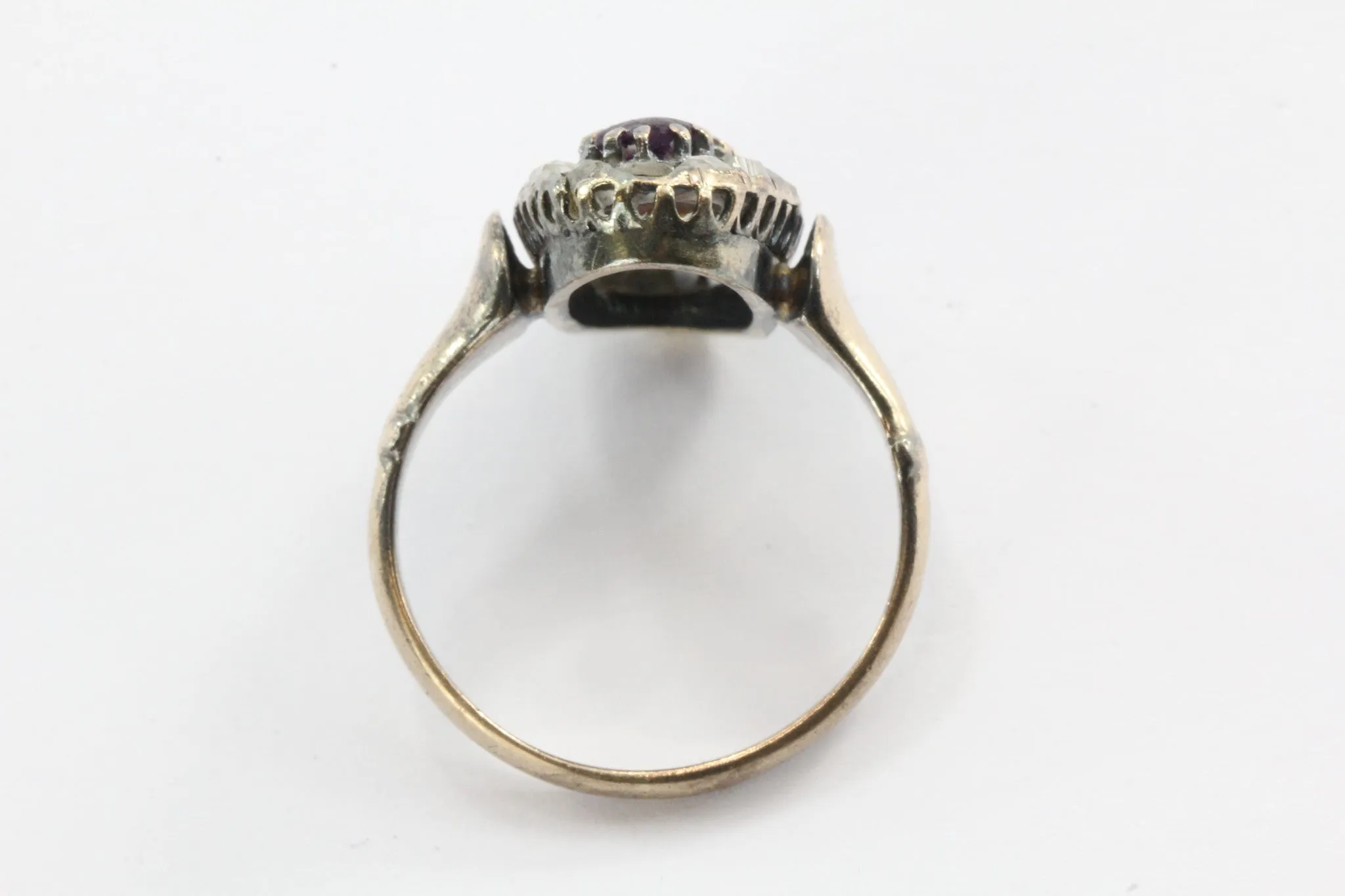 Antique 10K Gold Georgian Rose Cut Diamond Purple Paste Ring