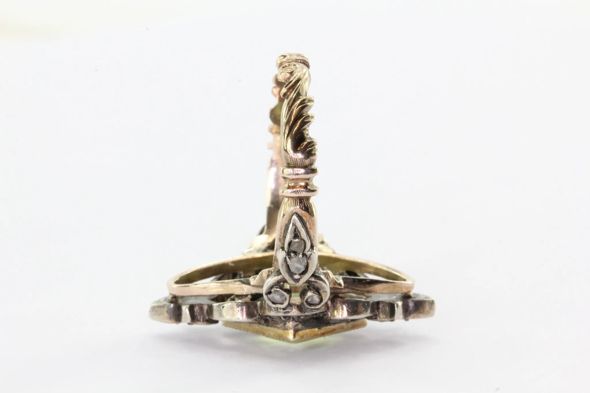 Antique Georgian Rose Cut Diamond Gold & Silver Green Paste Ring