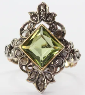 Antique Georgian Rose Cut Diamond Gold & Silver Green Paste Ring