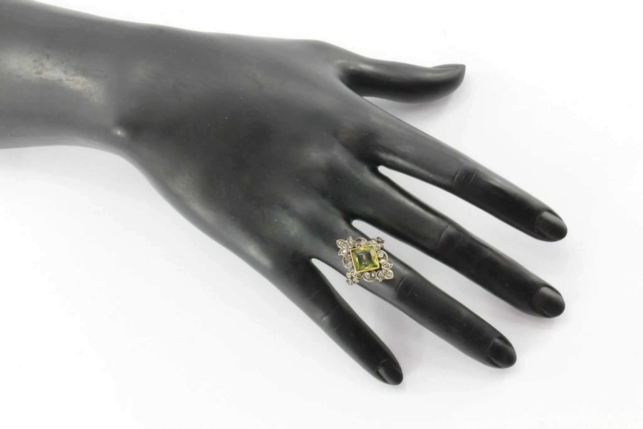 Antique Georgian Rose Cut Diamond Gold & Silver Green Paste Ring