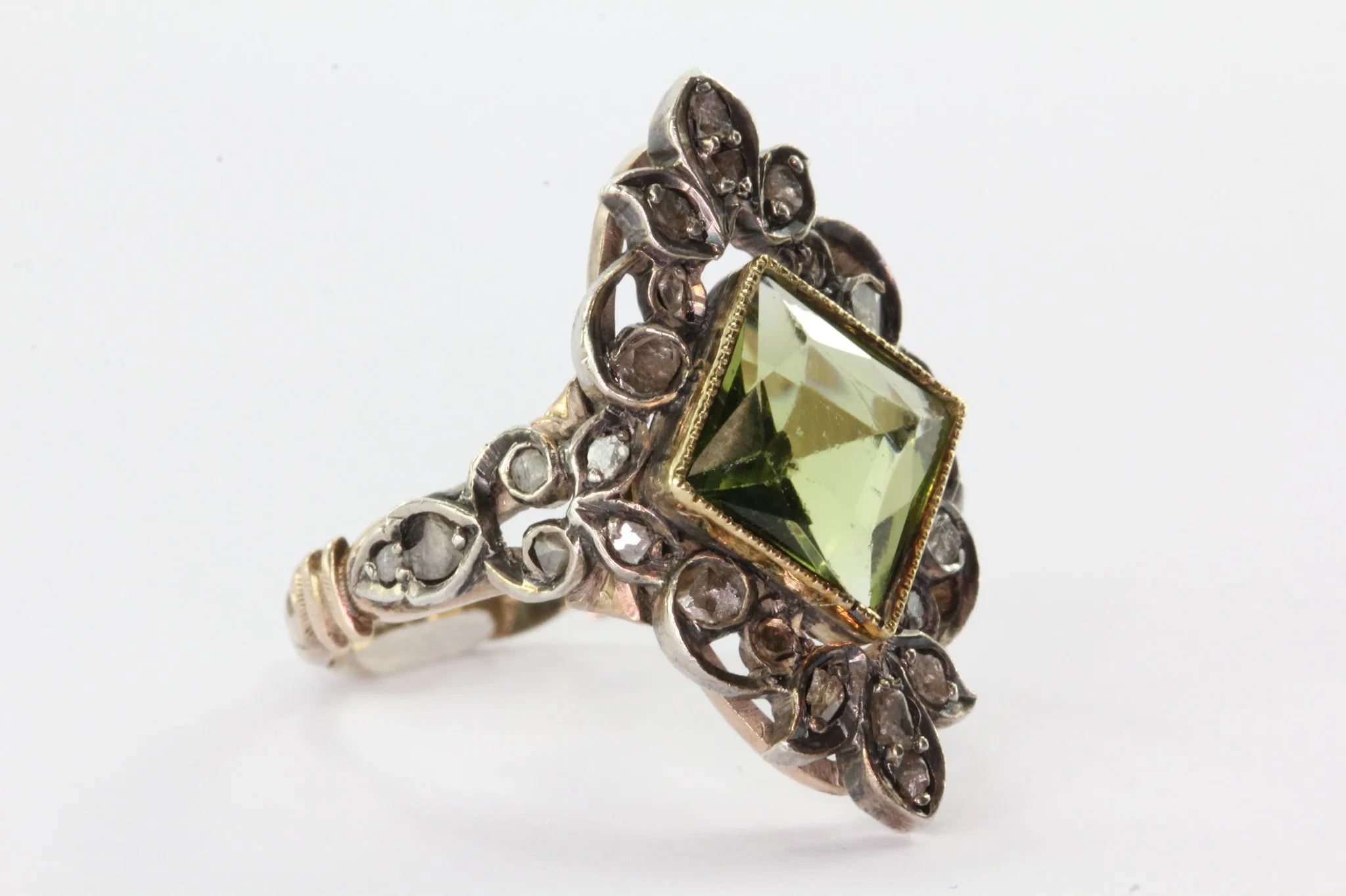 Antique Georgian Rose Cut Diamond Gold & Silver Green Paste Ring