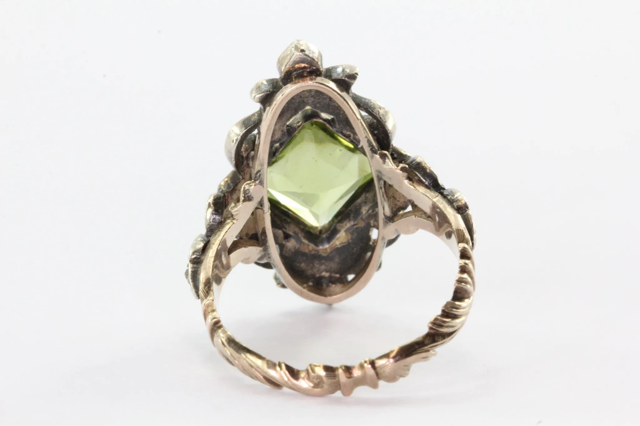 Antique Georgian Rose Cut Diamond Gold & Silver Green Paste Ring