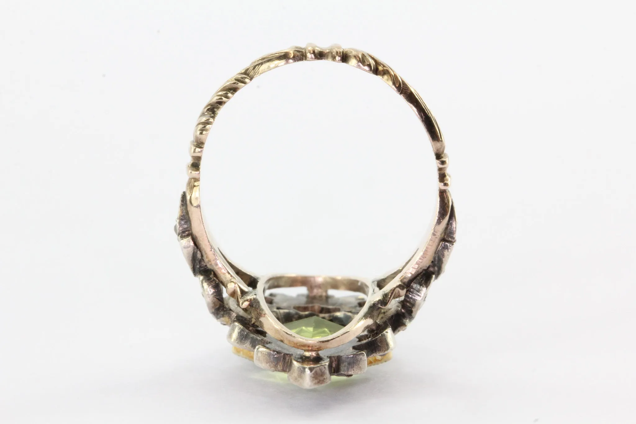 Antique Georgian Rose Cut Diamond Gold & Silver Green Paste Ring