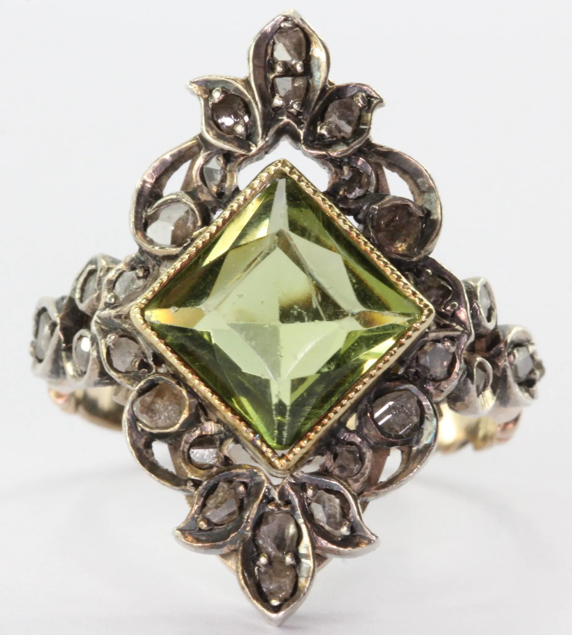 Antique Georgian Rose Cut Diamond Gold & Silver Green Paste Ring