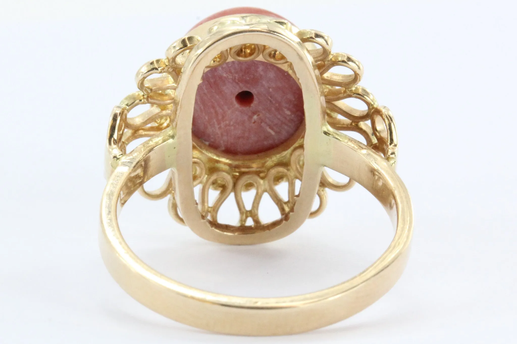 Antique Polish 14K Gold Red Coral Ring 1920 - 1931 Crakow Poland