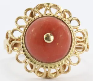 Antique Polish 14K Gold Red Coral Ring 1920 - 1931 Crakow Poland