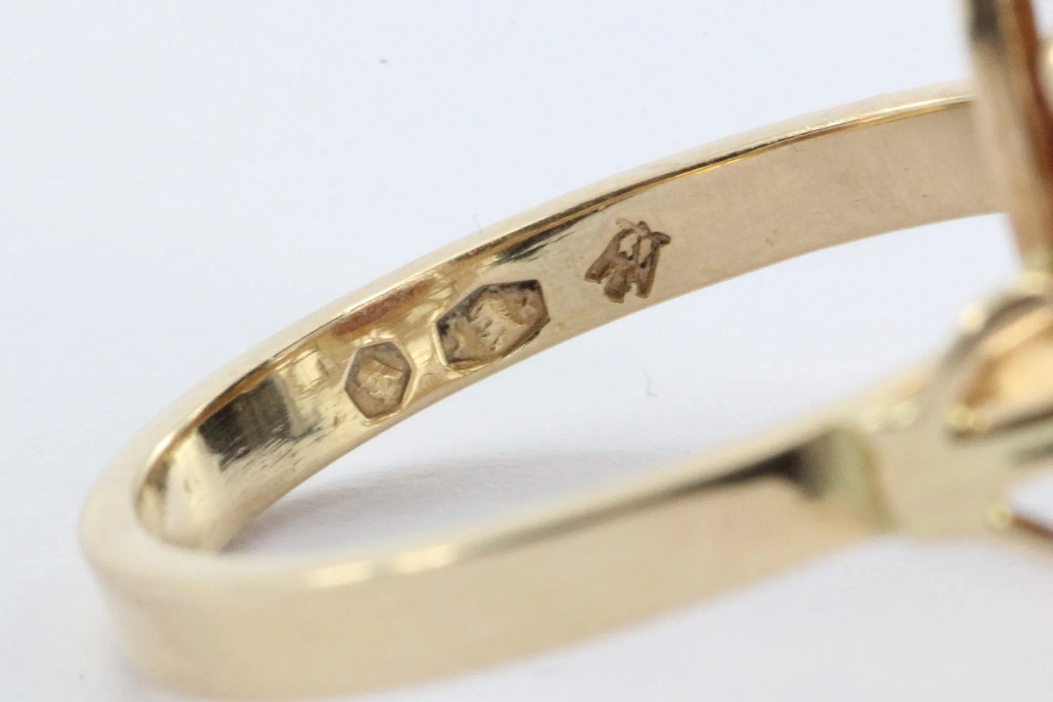 Antique Polish 14K Gold Red Coral Ring 1920 - 1931 Crakow Poland