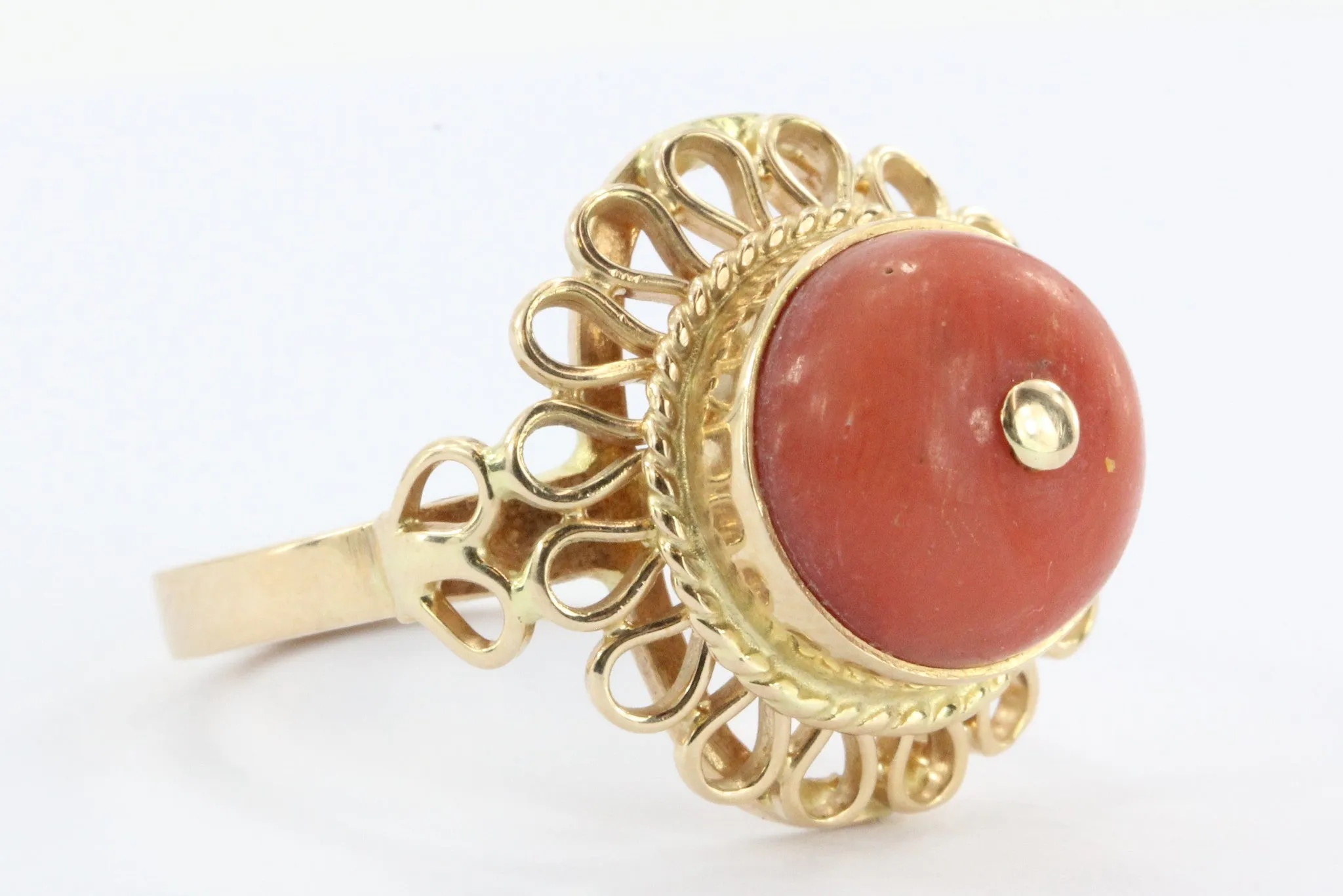 Antique Polish 14K Gold Red Coral Ring 1920 - 1931 Crakow Poland
