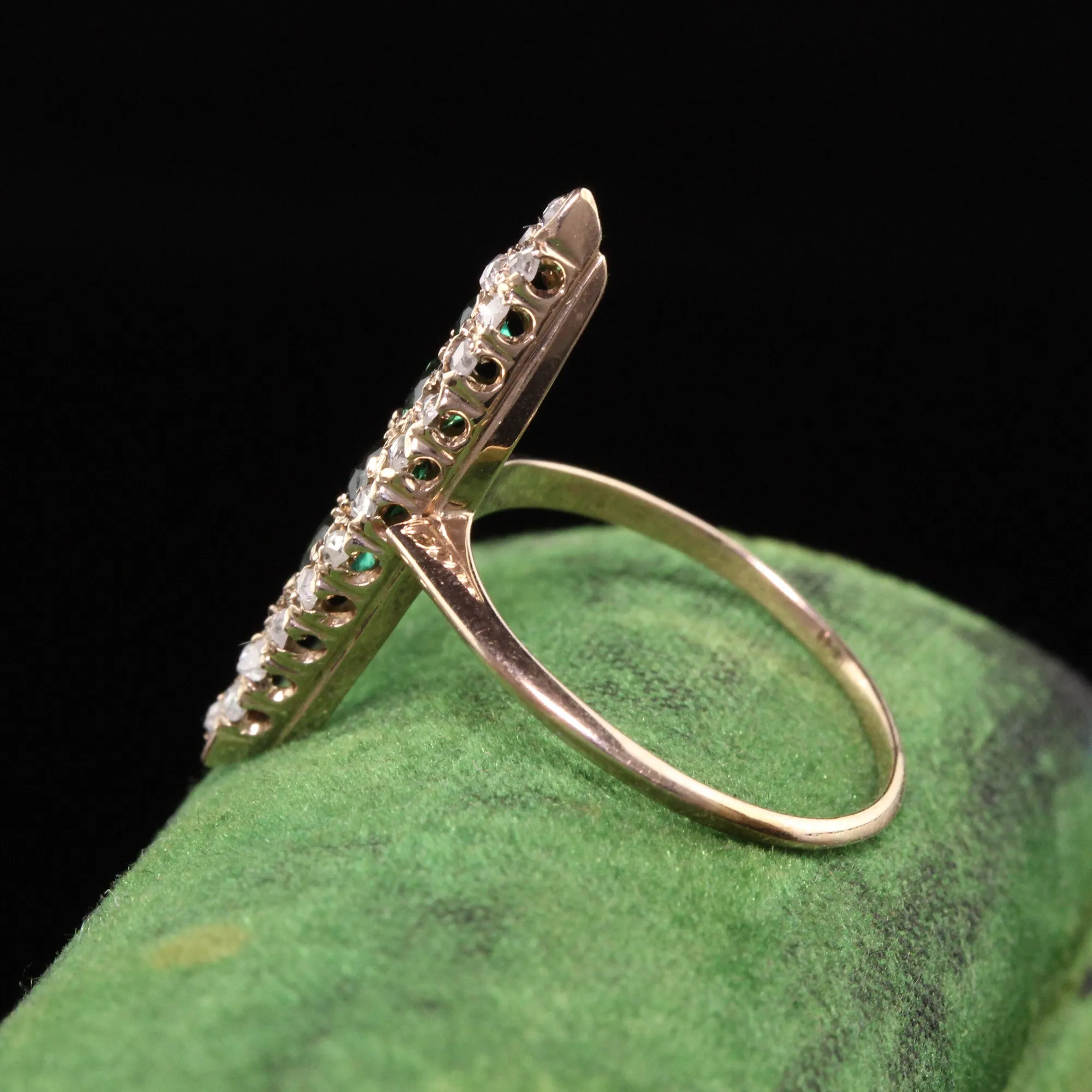 Antique Victorian 14K Rose Gold Rose Cut Diamond and Garnet Navette Ring