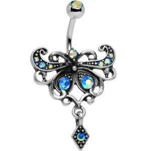 Aqua Aurora Antique Finish Steel Maharani Butterfly Belly Ring