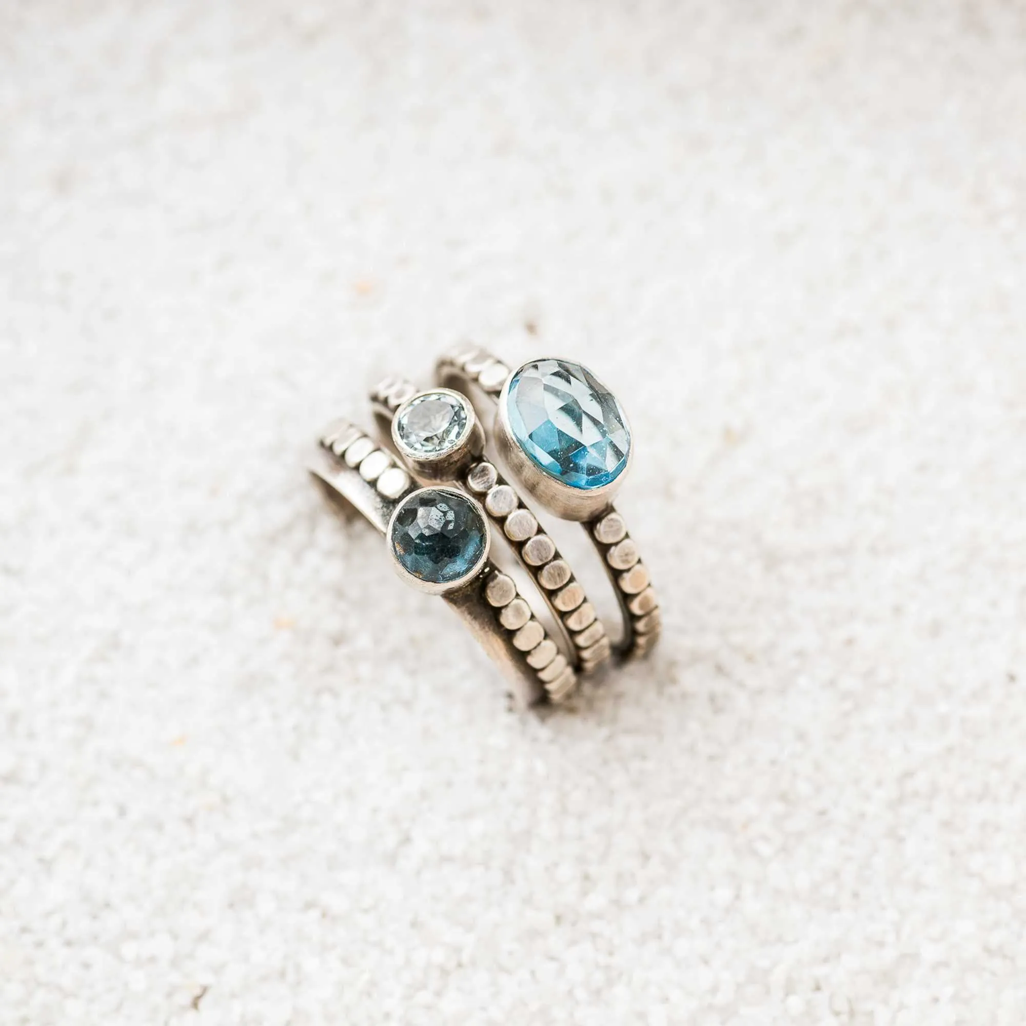 Aquamarine and Blue Topaz Stacking Rings, Set of 3