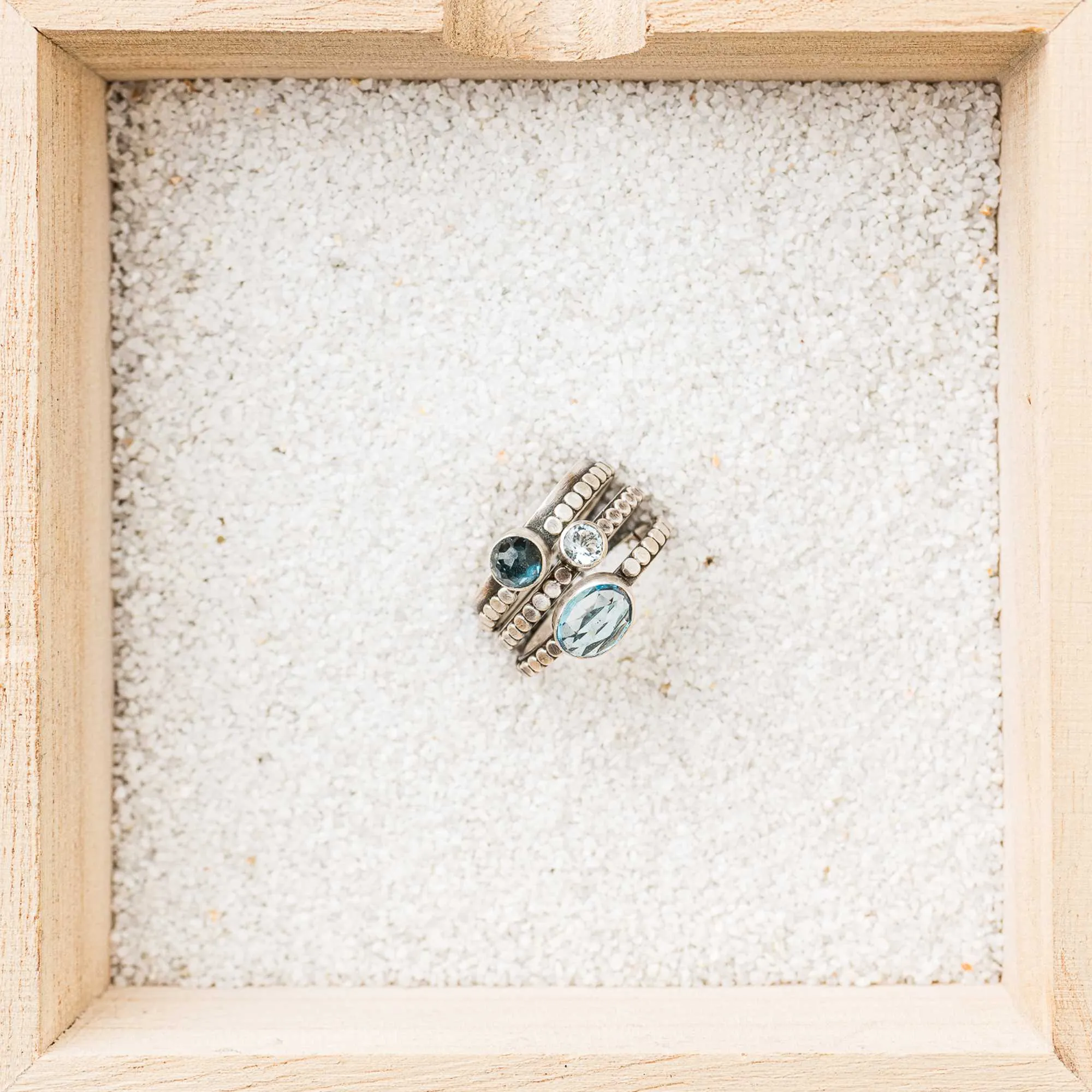 Aquamarine and Blue Topaz Stacking Rings, Set of 3