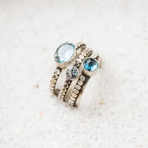 Aquamarine and Blue Topaz Stacking Rings, Set of 3