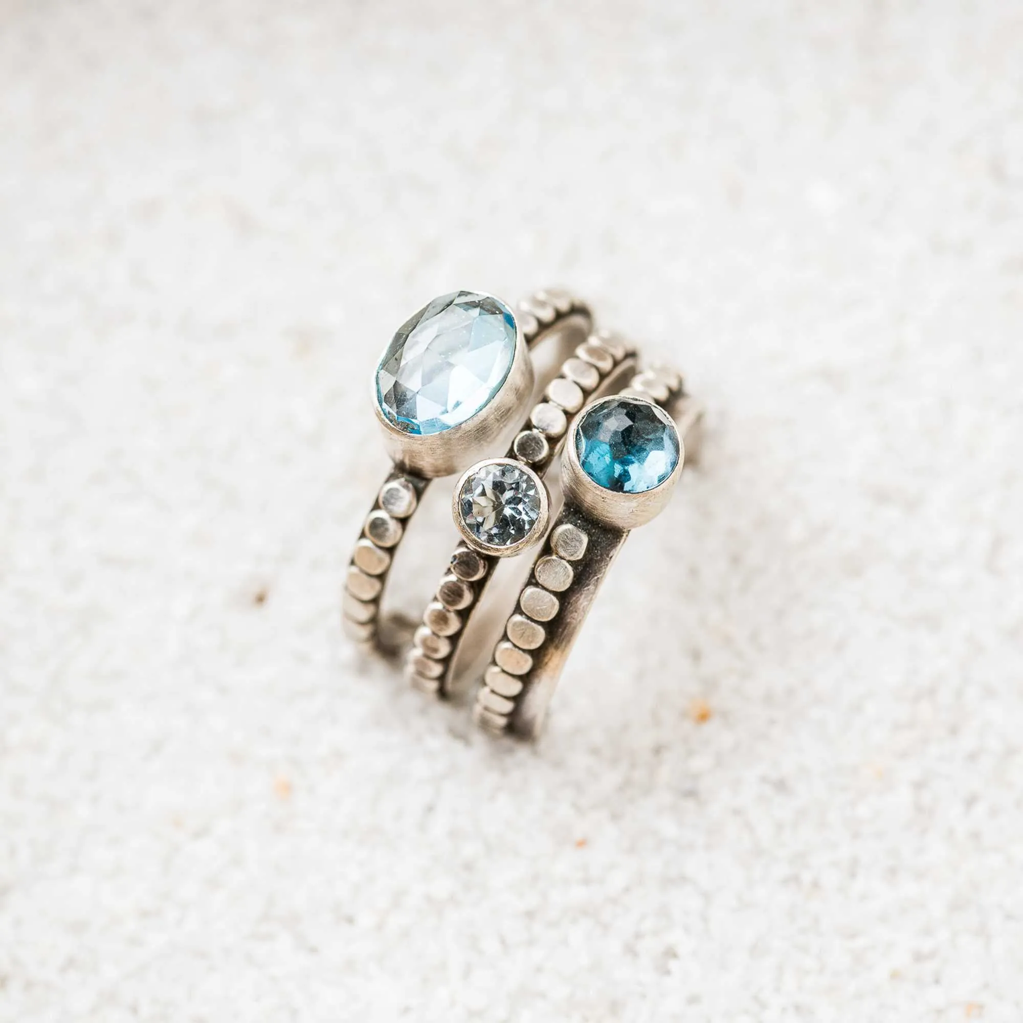 Aquamarine and Blue Topaz Stacking Rings, Set of 3