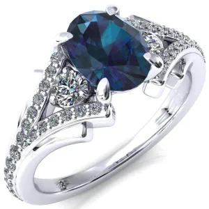Arietis Oval Alexandrite 4 Prong 3/4 Bead Split Shank Diamond Accent Ring