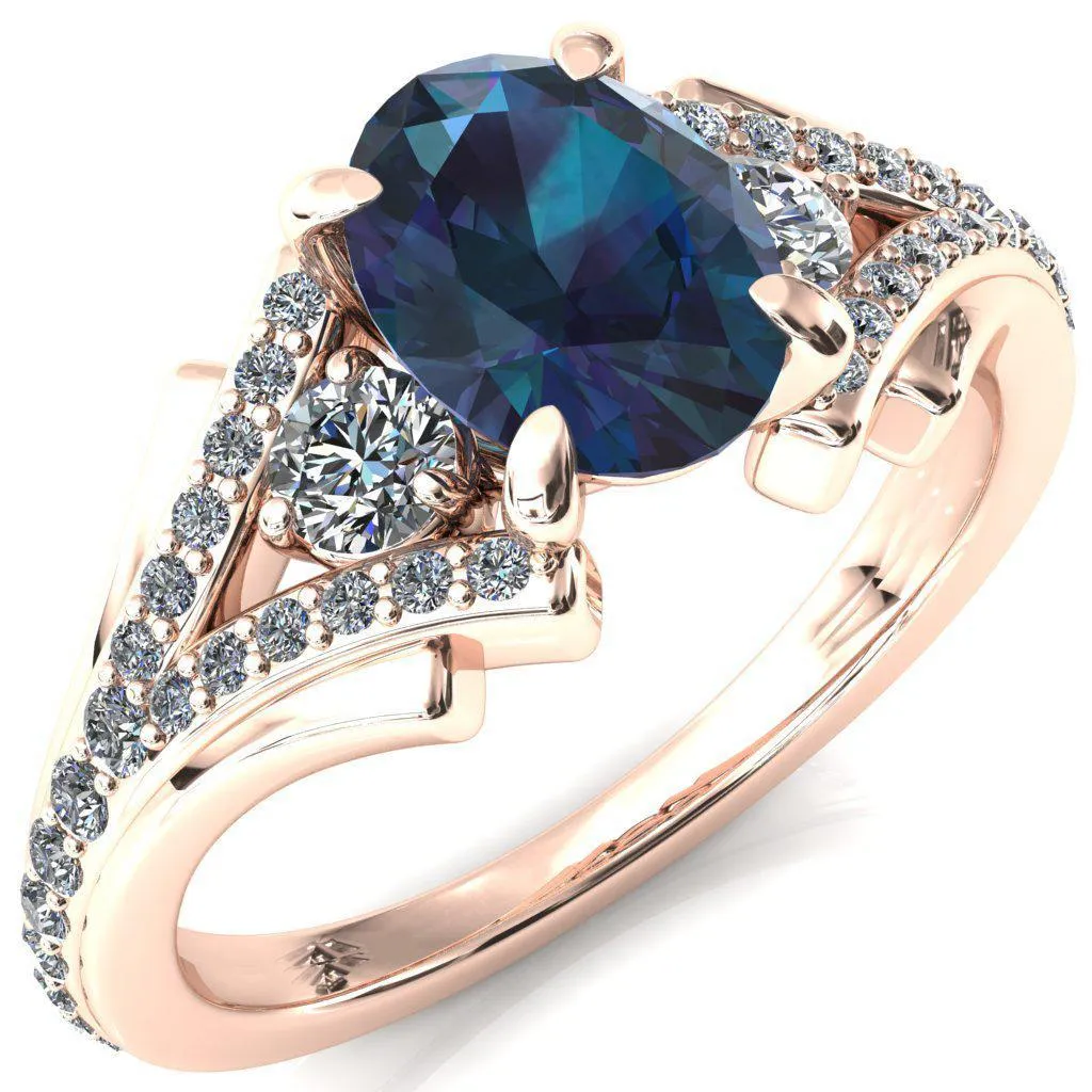 Arietis Oval Alexandrite 4 Prong 3/4 Bead Split Shank Diamond Accent Ring