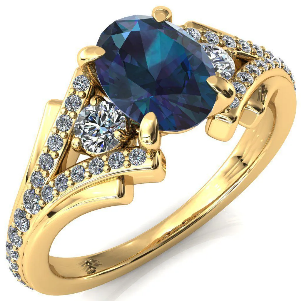 Arietis Oval Alexandrite 4 Prong 3/4 Bead Split Shank Diamond Accent Ring