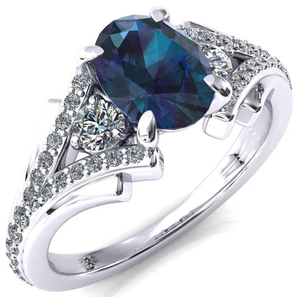 Arietis Oval Alexandrite 4 Prong 3/4 Bead Split Shank Diamond Accent Ring