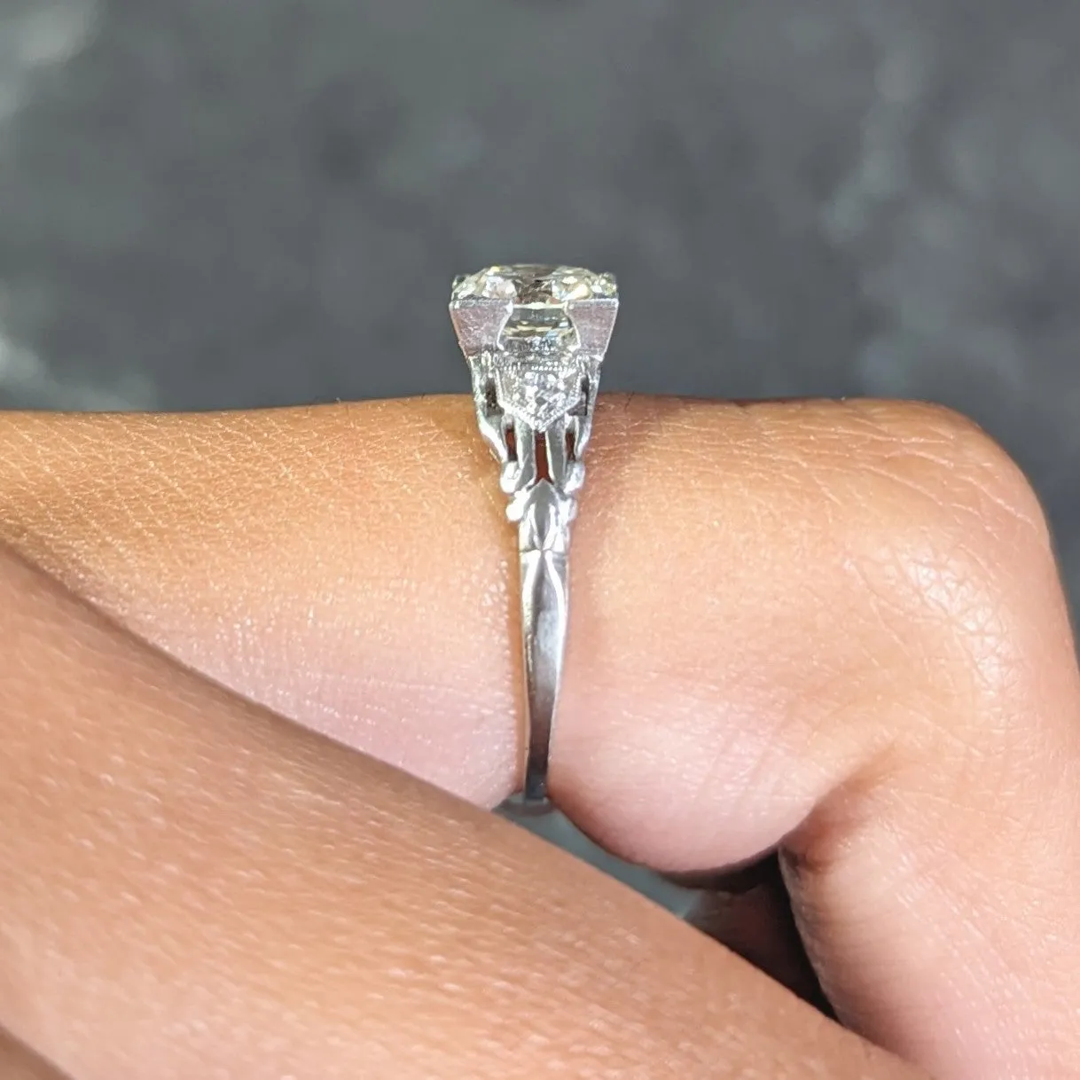 Art Deco 1.03 CTW Old European Cut Diamond Platinum Streamlined Vintage Engagement Ring