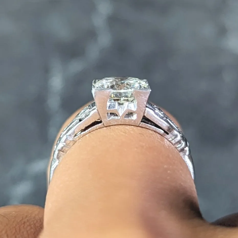 Art Deco 1.03 CTW Old European Cut Diamond Platinum Streamlined Vintage Engagement Ring