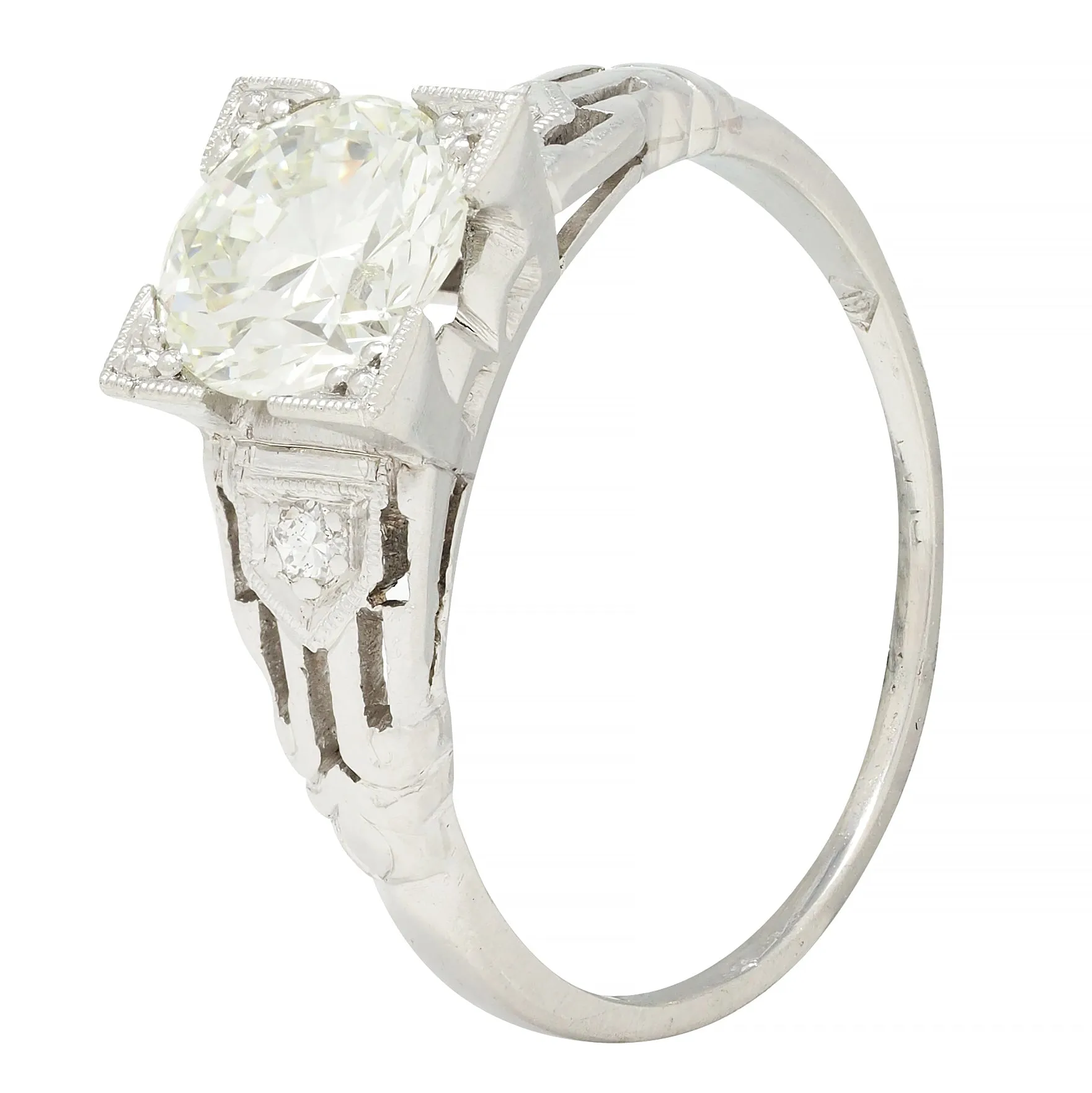 Art Deco 1.03 CTW Old European Cut Diamond Platinum Streamlined Vintage Engagement Ring