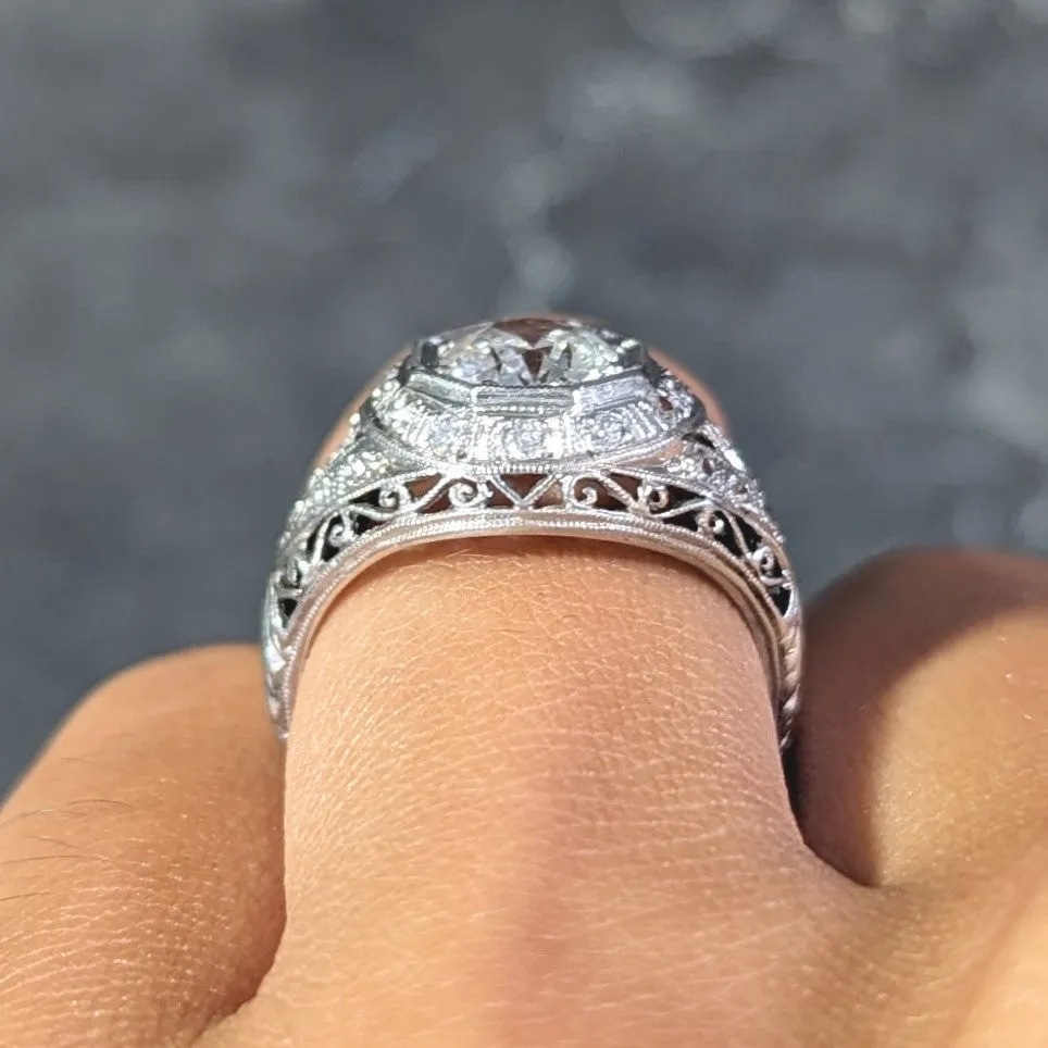 Art Deco 1.30 CTW Diamond Platinum Octagonal Bombay Vintage Engagement Ring