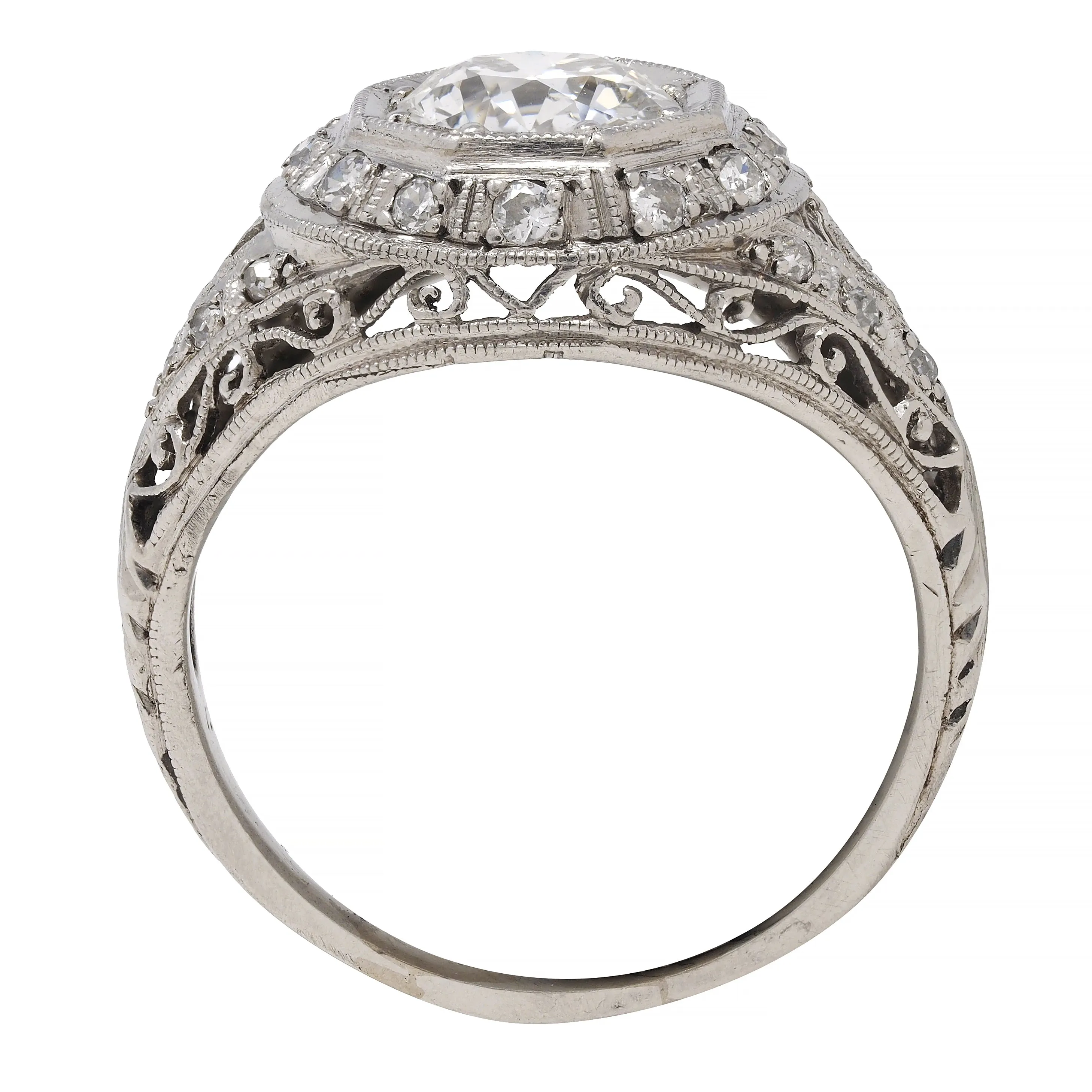 Art Deco 1.30 CTW Diamond Platinum Octagonal Bombay Vintage Engagement Ring