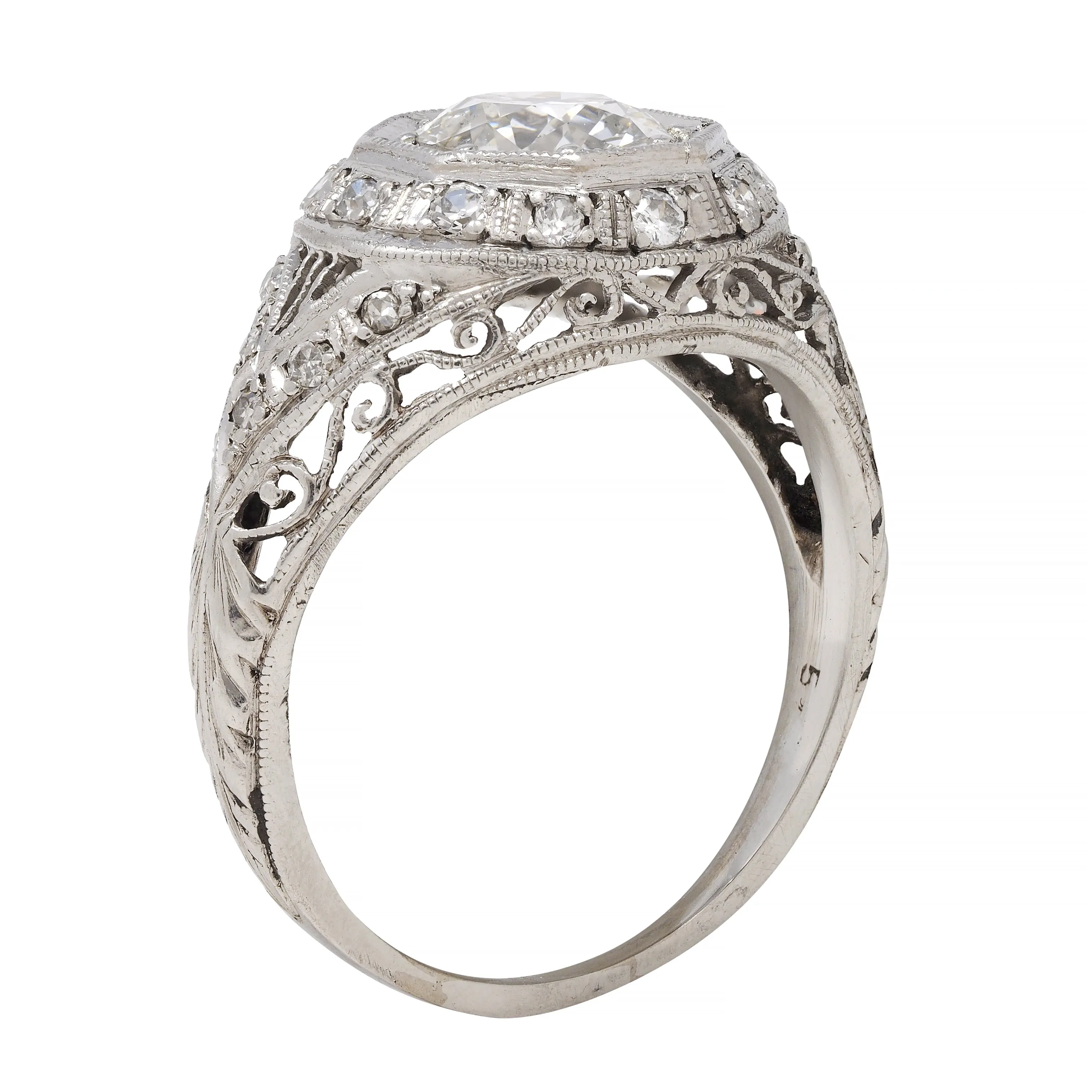 Art Deco 1.30 CTW Diamond Platinum Octagonal Bombay Vintage Engagement Ring