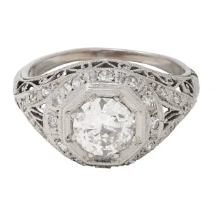 Art Deco 1.30 CTW Diamond Platinum Octagonal Bombay Vintage Engagement Ring