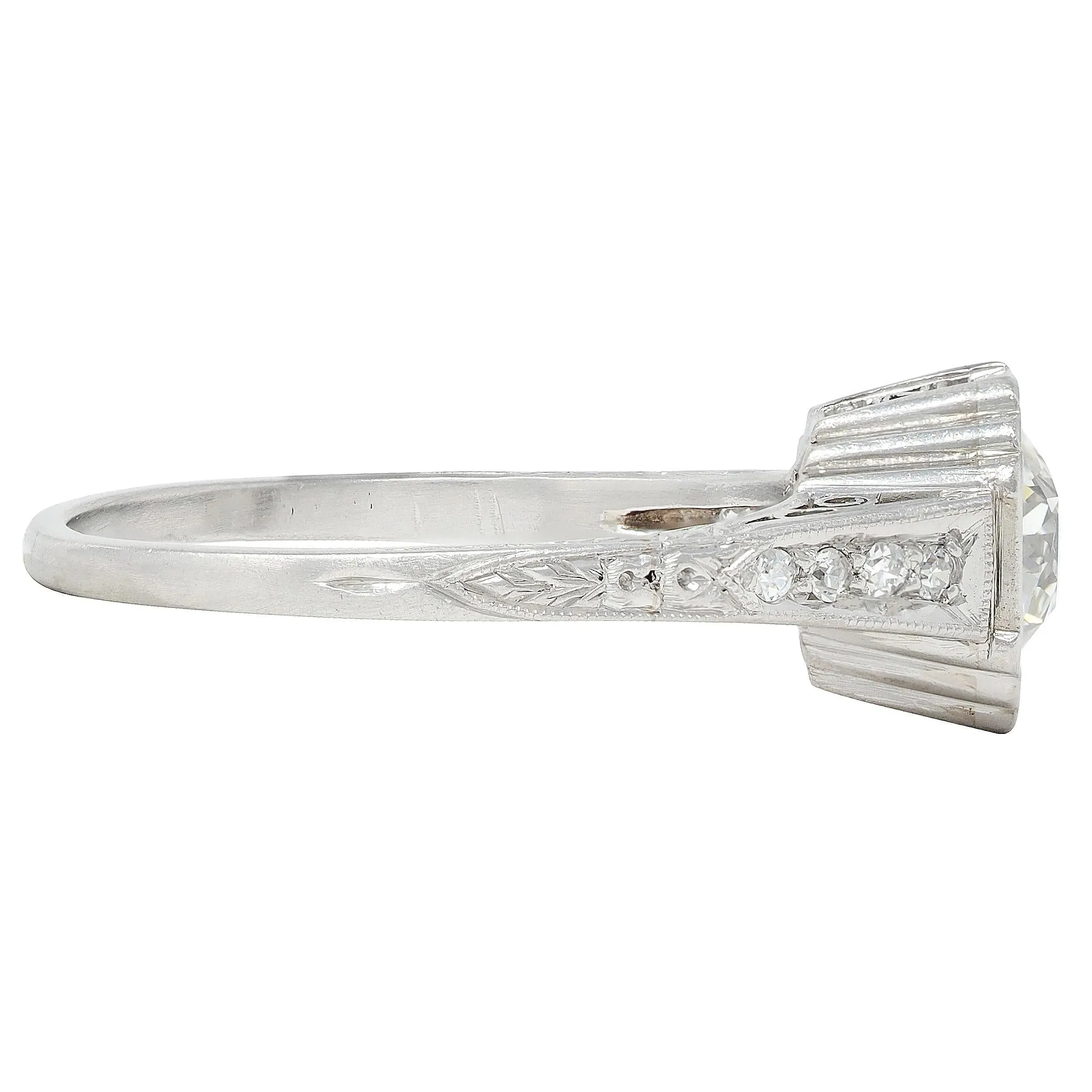 Art Deco 1.37 CTW Old European Cut Diamond Platinum Vintage Greek Key Engagement Ring