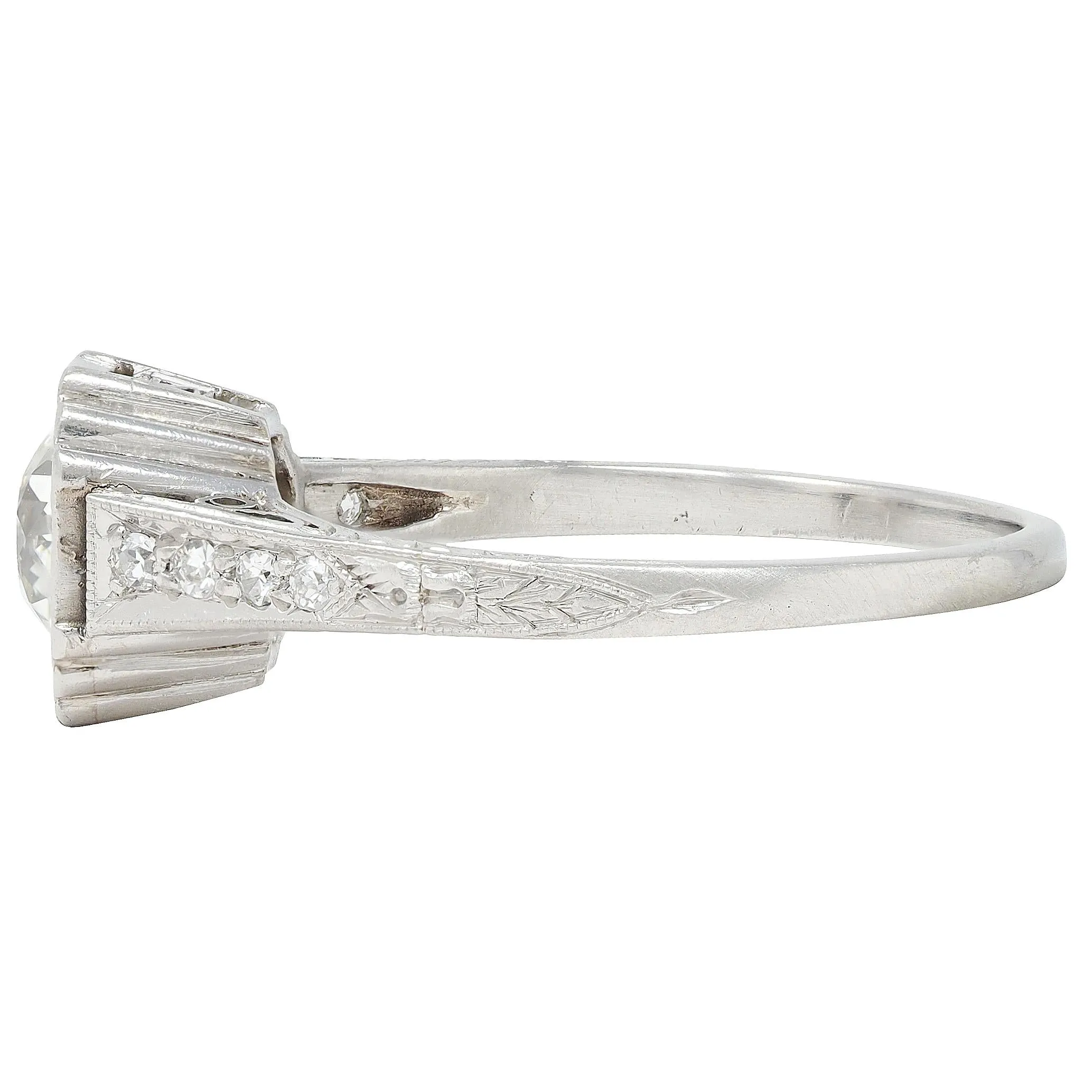 Art Deco 1.37 CTW Old European Cut Diamond Platinum Vintage Greek Key Engagement Ring
