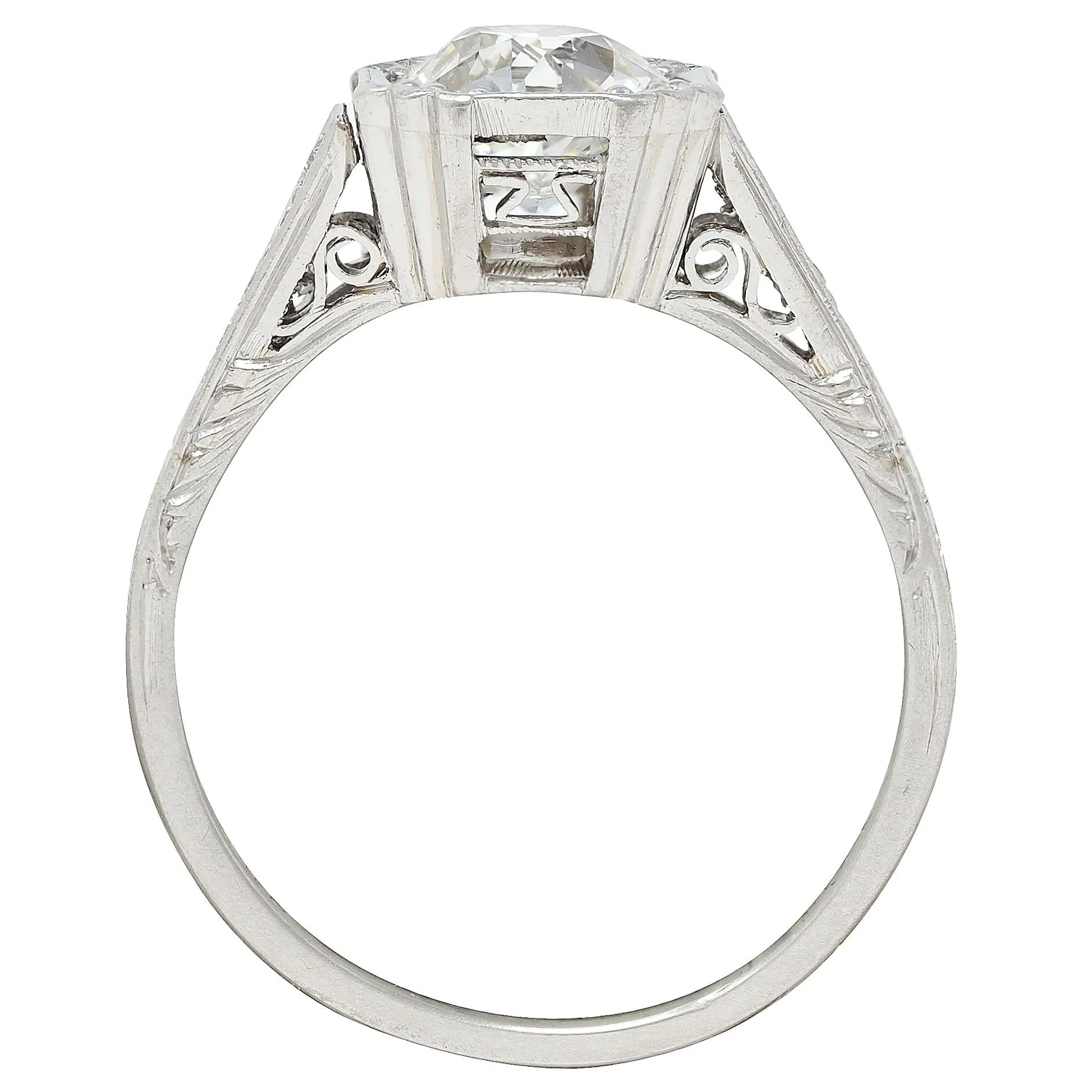 Art Deco 1.37 CTW Old European Cut Diamond Platinum Vintage Greek Key Engagement Ring